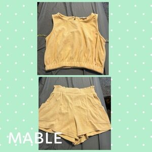 MARBLE Women's High Waist Tan Shorts Set